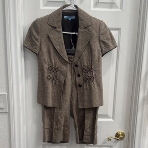 ANTONIO MELANI Brown Short Sleeve Blazer and Pants Set